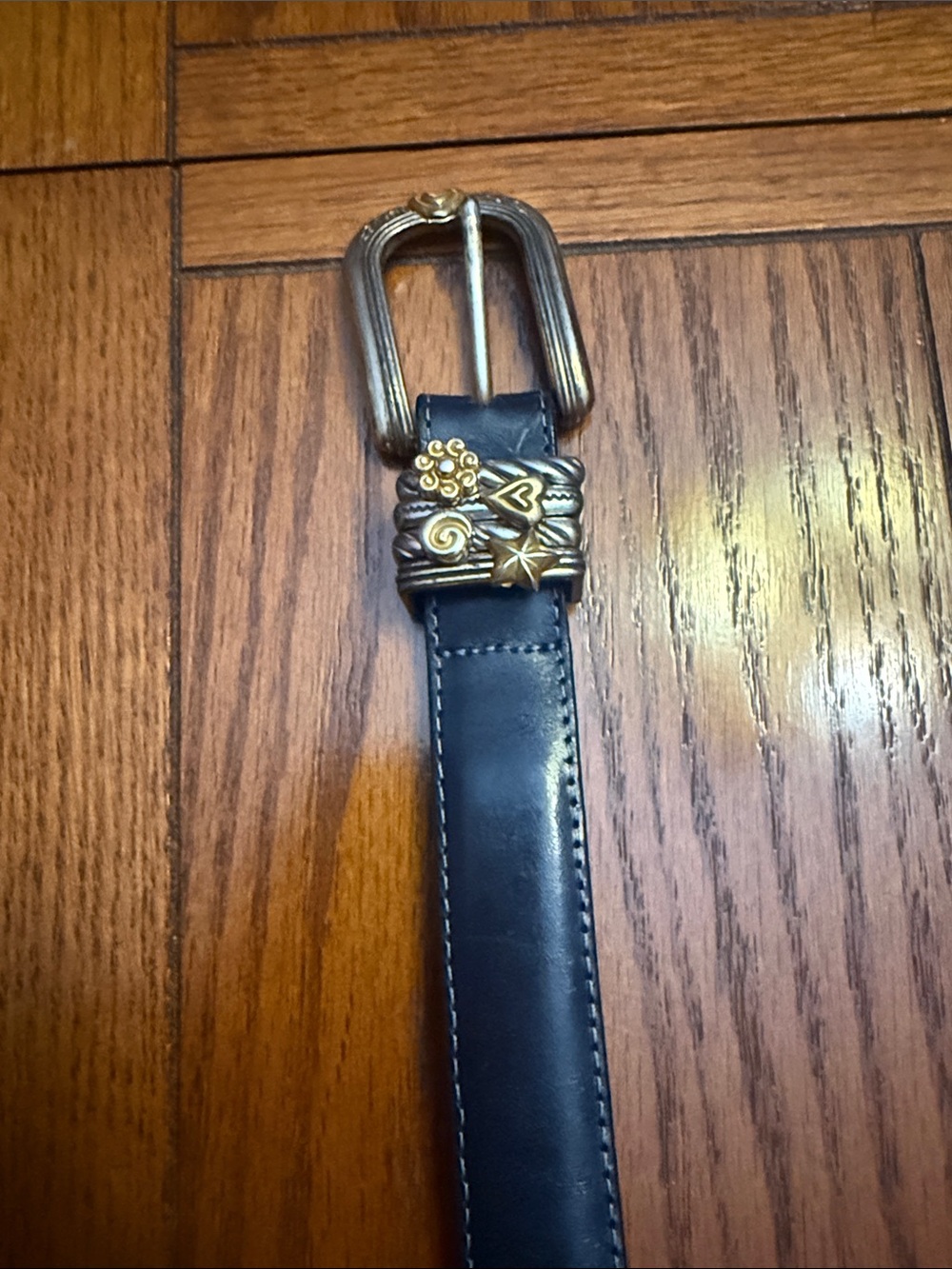 Vintage 90s Brighton Stacked Charm Keeper Leather Skinny Belt Black